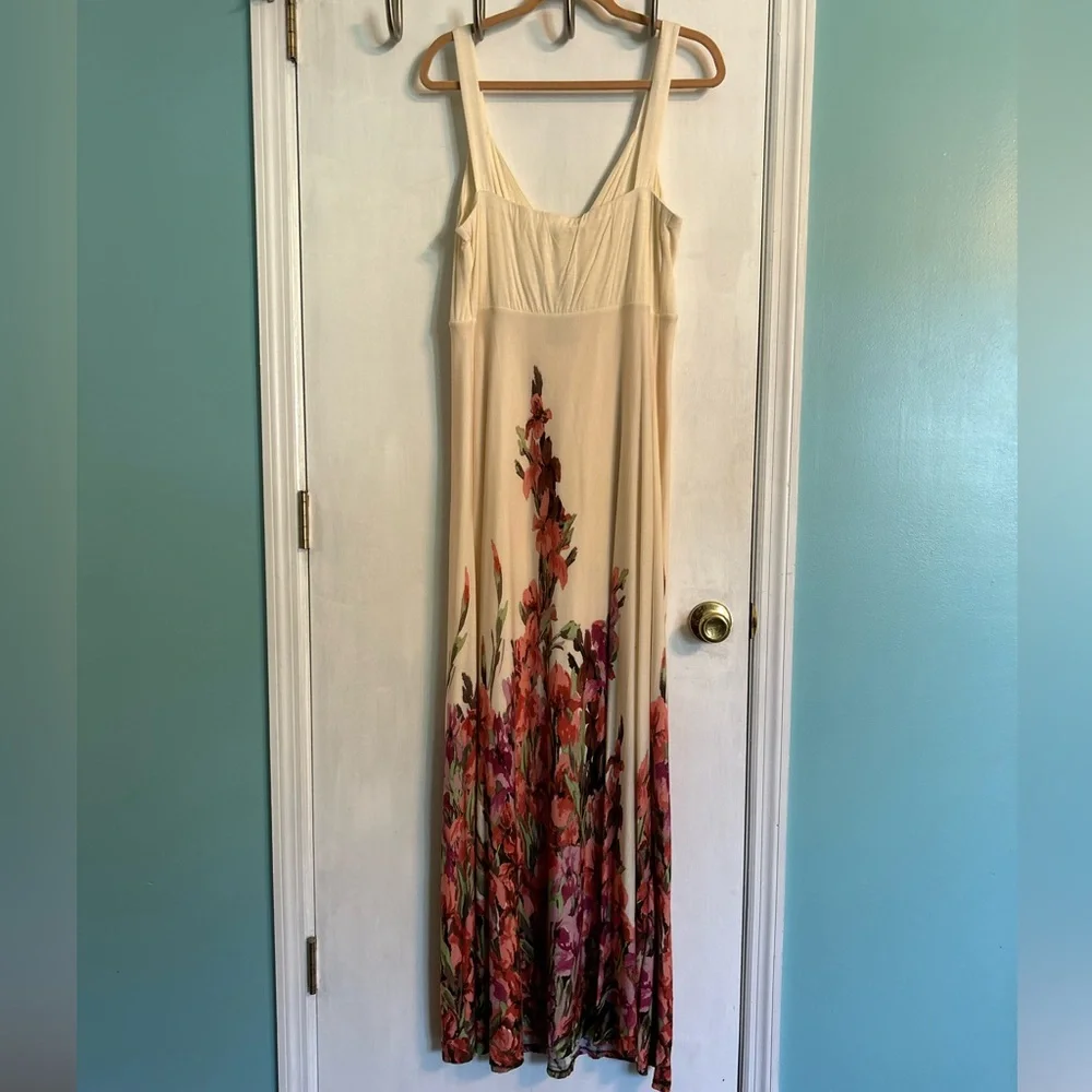 NWT Fever Women’s Sleeveless Cream / Orange / Pink Floral Knit Maxi Dress, Sz XL - Picture 2 of 6